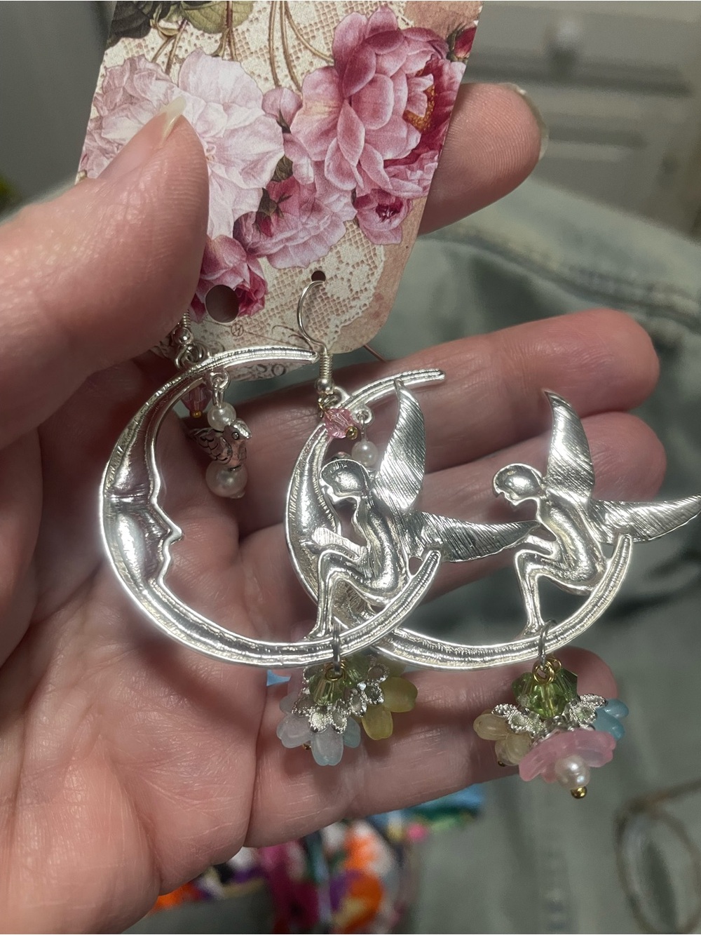 Moon Fairy Earrings Hand Crafted OOAK - Picture 6 of 8